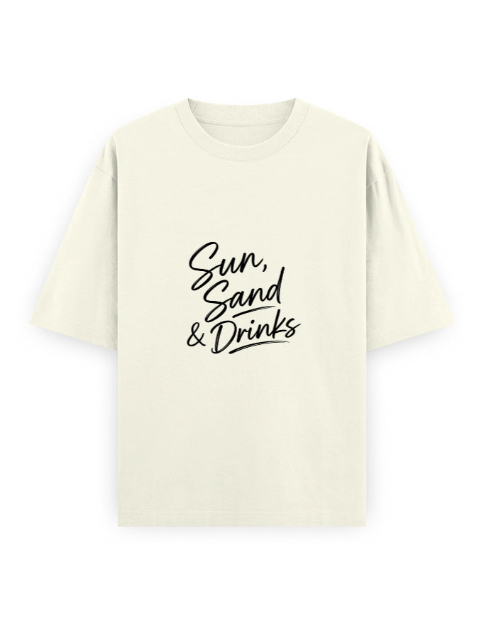 Sun Sand and Drinks Oversized T Shirt for Women - Front View | House Of Anit