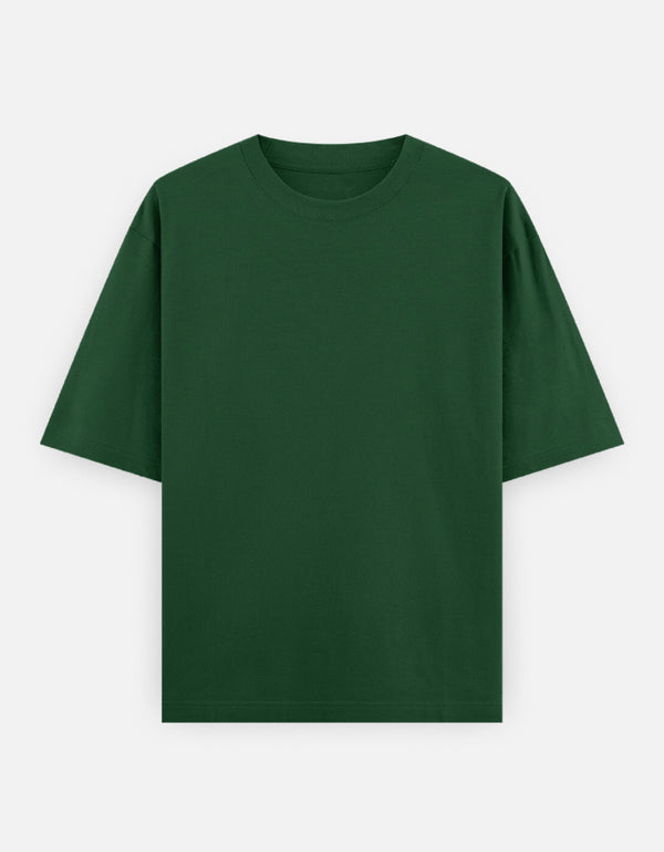Bottle Green Oversized T Shirt Men — Solid Baggy Boxy Fit Drop Shoulder Cotton Tee