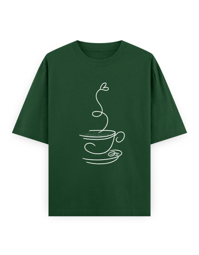 Coffee Line Art Oversized T Shirt for Women - Front View | House Of Anit