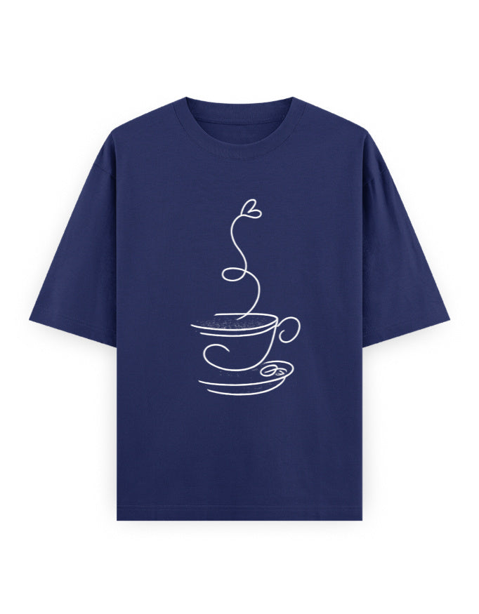Coffee Line Art Oversized T Shirt for Women - Front View | House Of Anit