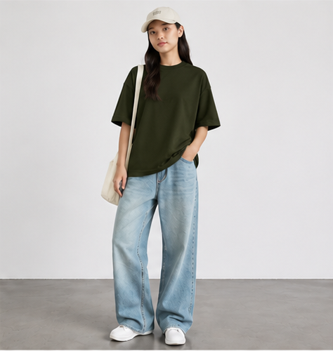 Olive Oversized T Shirt Women - Unisex Heavyweight Cotton Tee