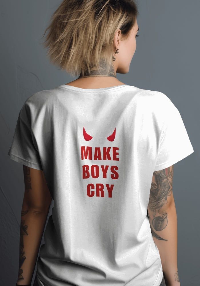 Make Boys Cry Bold Oversized T Shirt for Women - Front View | House Of Anit