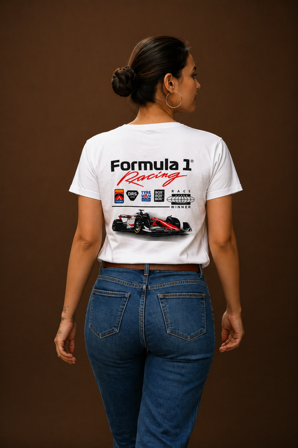 Formula 1 Graphic Print Women Crop Top | Cotton Half Sleeve Tee | Gen Z