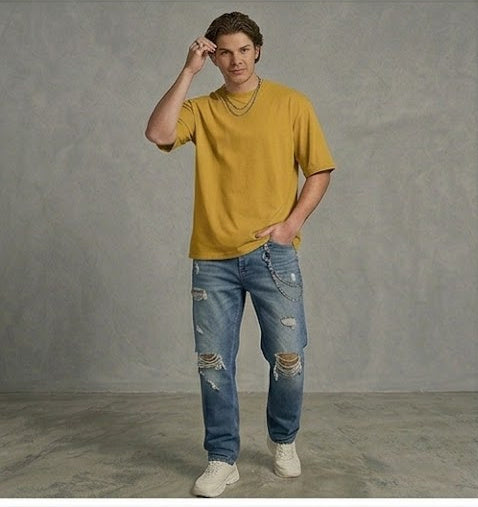 Mustard Yellow Oversized T Shirt Men — Solid Baggy Boxy Fit Drop Shoulder Cotton Tee | House Of Anit