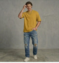 Mustard Yellow Oversized T Shirt Men — Solid Baggy Boxy Fit Drop Shoulder Cotton Tee | House Of Anit