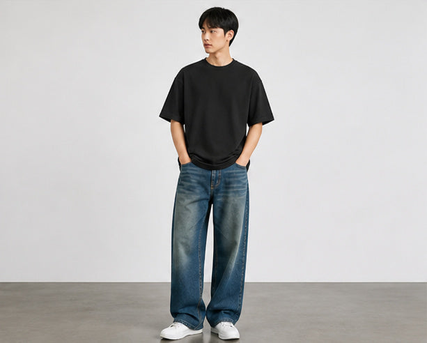 Black Oversized T Shirt Men — Solid Baggy Boxy Fit Drop Shoulder Cotton Tee | House Of Anit