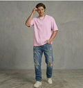 Baby Pink Oversized T Shirt Men — Solid Baggy Boxy Fit Drop Shoulder Cotton Tee | House Of Anit