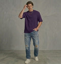 Purple Oversized T Shirt Men — Solid Baggy Boxy Fit Drop Shoulder Cotton Tee | House Of Anit