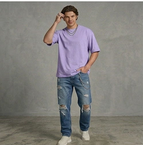 Lavender Oversized T Shirt Men — Solid Baggy Boxy Fit Drop Shoulder Pastel Cotton Tee | House Of Anit