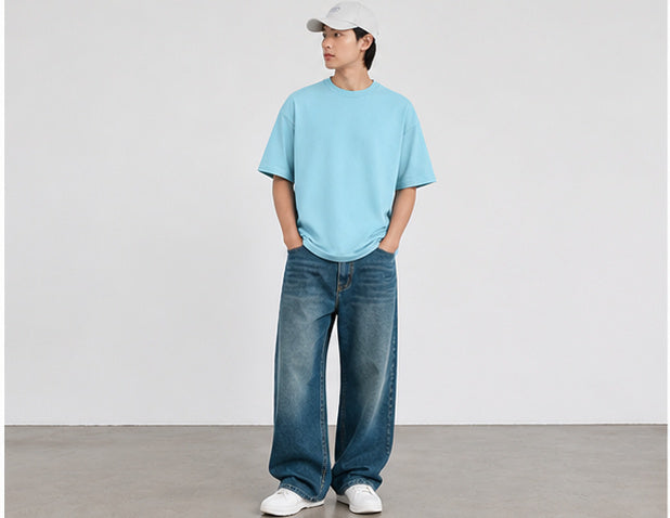 Baby Blue Oversized T Shirt Men | Solid Baggy Boxy Fit Drop Shoulder Cotton Tee | House Of Anit