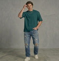 Petrol Blue Oversized T Shirt Men — Solid Baggy Boxy Fit Drop Shoulder Cotton Tee | House Of Anit